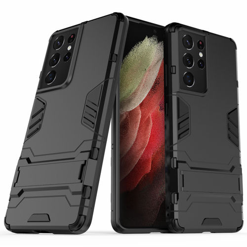 Slim Armour Tough Shockproof Case & Stand for Samsung Galaxy S21 Ultra - Black