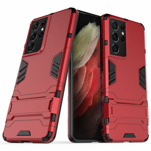 Slim Armour Tough Shockproof Case & Stand for Samsung Galaxy S21 Ultra - Red