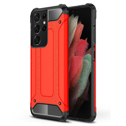 Military Defender Tough Shockproof Case for Samsung Galaxy S21 Ultra - Red