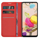 Leather Wallet Case & Card Holder Pouch for LG K42 - Red