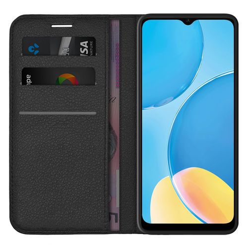 Leather Wallet Case & Card Holder Pouch for Oppo A15 - Black