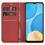 Leather Wallet Case & Card Holder Pouch for Oppo A15 - Red