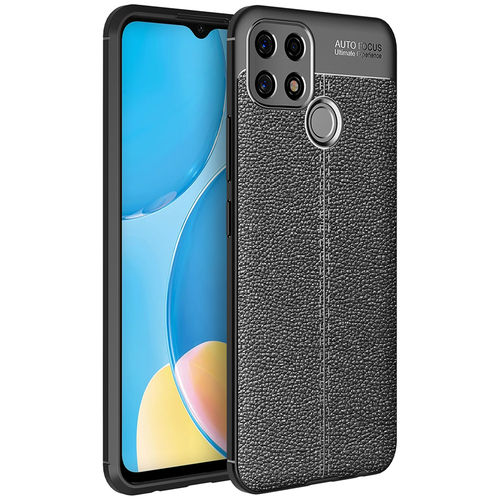 Flexi Slim Litchi Texture Case for Oppo A15 - Black Stitch