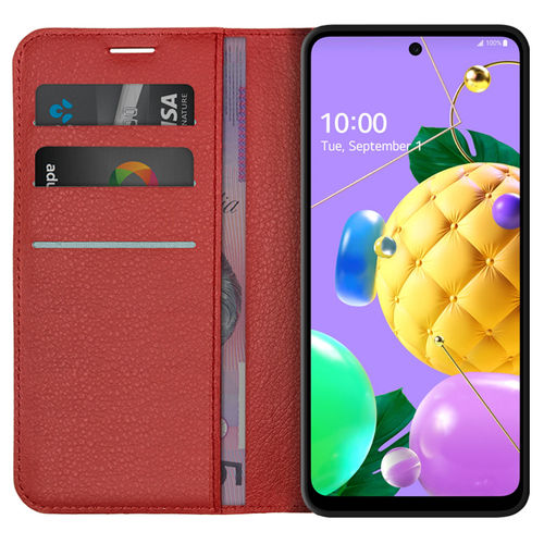Leather Wallet Case & Card Holder Pouch for LG K52 - Red