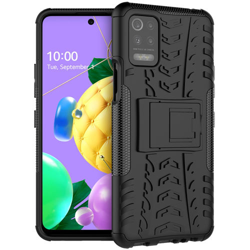 Dual Layer Rugged Tough Shockproof Case & Stand for LG K52 - Black