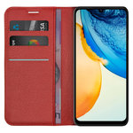 Leather Wallet Case & Card Holder Pouch for Vivo Y70 - Red