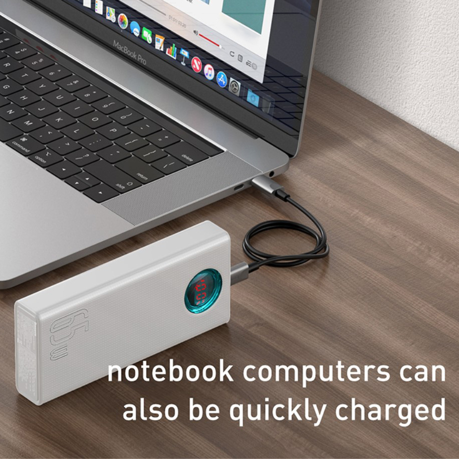 Baseus Amblight 30000mAh (65W) Power Bank / USB Type-C (PD) / Portable Charger - White