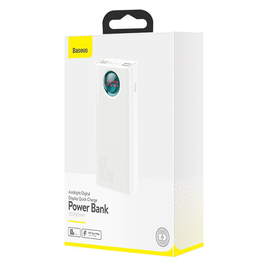Baseus Amblight 30000mAh (65W) Power Bank / USB Type-C (PD) / Portable Charger - White