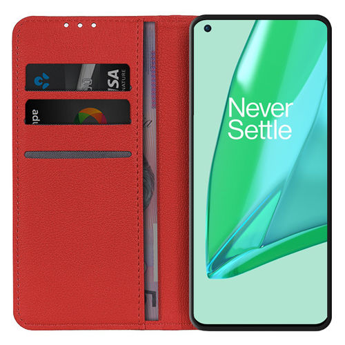 Leather Wallet Case & Card Holder Pouch for OnePlus 9 Pro - Red