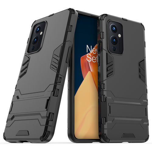 Slim Armour Tough Shockproof Case & Stand for OnePlus 9 - Black