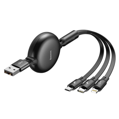 Baseus (3-in-1) Retractable USB Type-C / Lightning / Micro Charging Cable (1.2m)