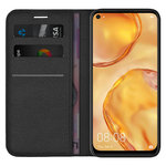 Leather Wallet Case & Card Holder Pouch for Huawei Nova 7i - Black