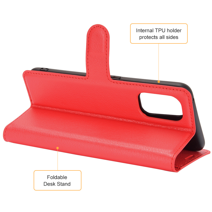 Leather Wallet Case & Card Holder Pouch for realme 7 Pro - Red