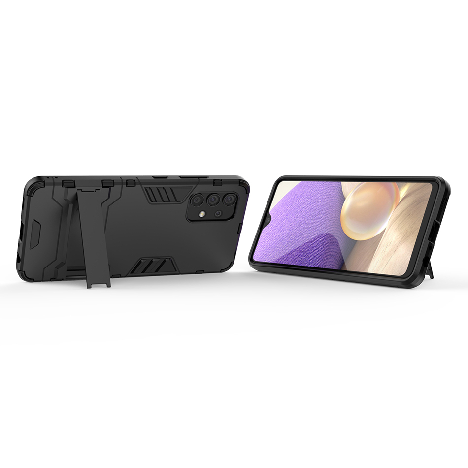Slim Armour Tough Shockproof Case & Stand for Samsung Galaxy A32 4G - Black