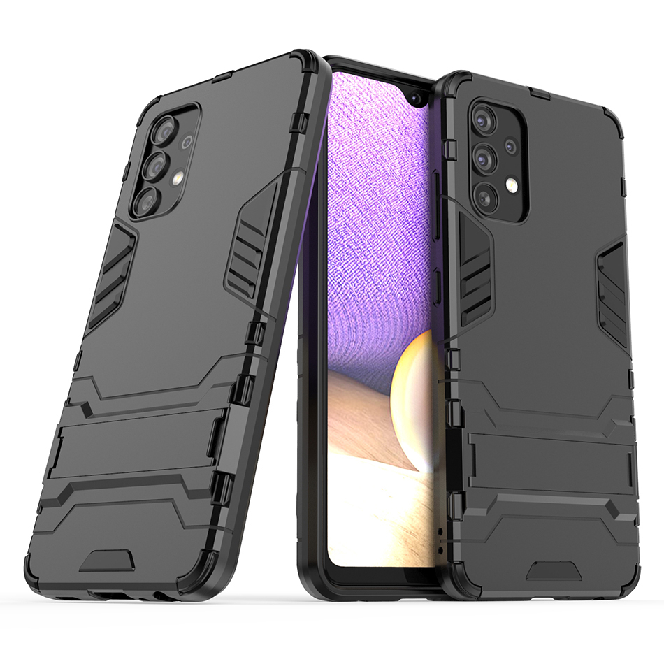Slim Armour Tough Shockproof Case & Stand for Samsung Galaxy A32 4G - Black