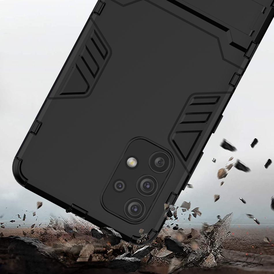 Slim Armour Tough Shockproof Case & Stand for Samsung Galaxy A32 4G - Black