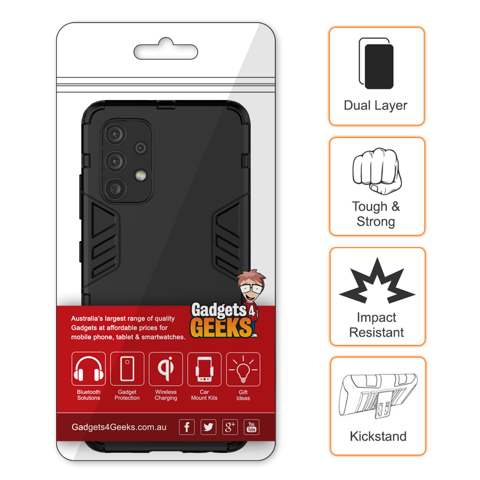 Slim Armour Tough Shockproof Case & Stand for Samsung Galaxy A32 4G - Black