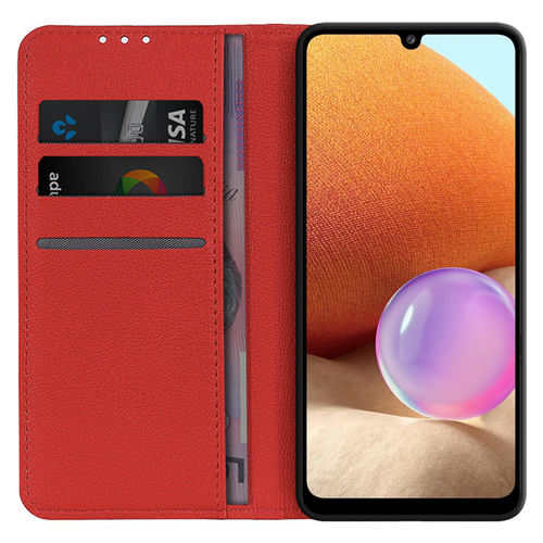 Leather Wallet Case & Card Holder Pouch for Samsung Galaxy A32 4G - Red