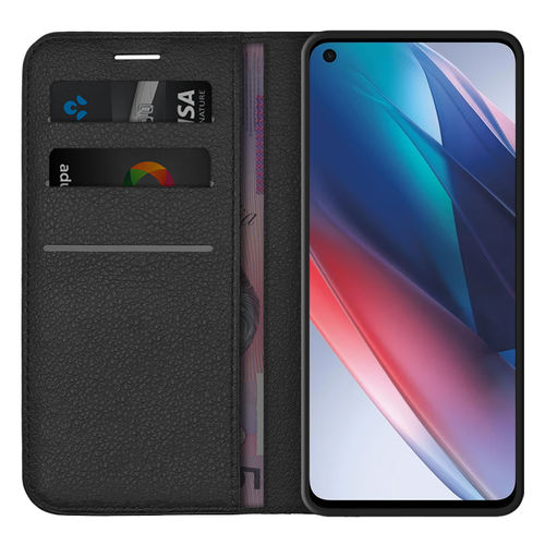 Leather Wallet Case & Card Holder Pouch for Oppo Find X3 Lite - Black
