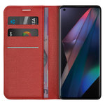 Leather Wallet Case & Card Holder Pouch for Oppo Find X3 Pro - Red