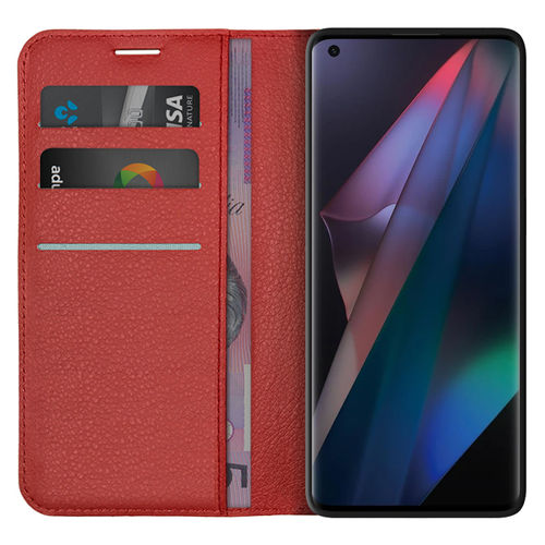 Leather Wallet Case & Card Holder Pouch for Oppo Find X3 Pro - Red