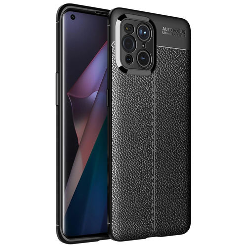 Flexi Slim Litchi Texture Case for Oppo Find X3 Pro - Black Stitch