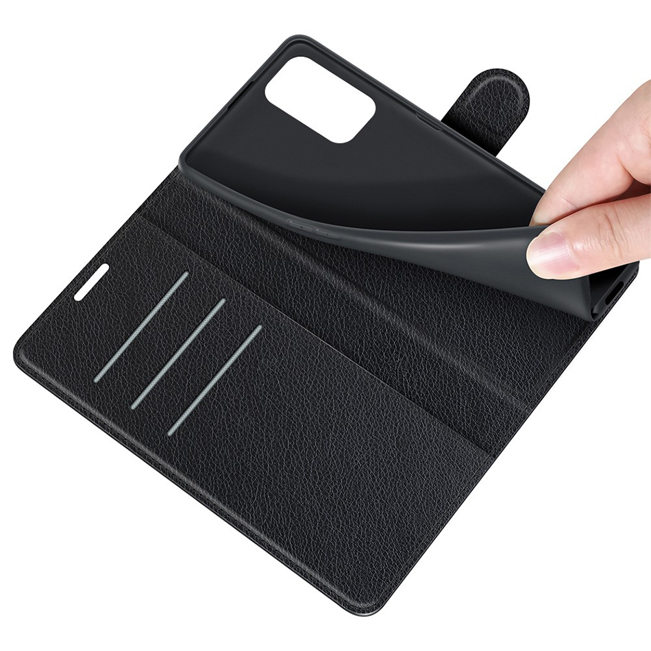 Leather Wallet Case & Card Holder Pouch for Oppo A54 5G / A74 5G - Black