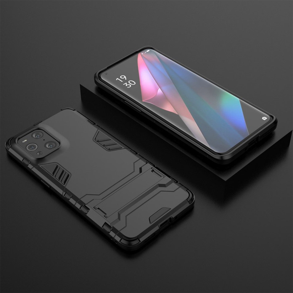 Slim Armour Tough Shockproof Case & Stand for Oppo Find X3 Pro - Black