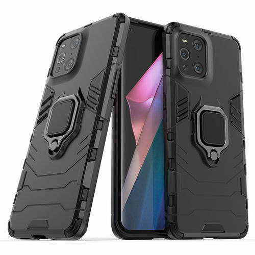 Slim Armour Tough Shockproof Case / Ring Holder Stand for Oppo Find X3 Pro - Black