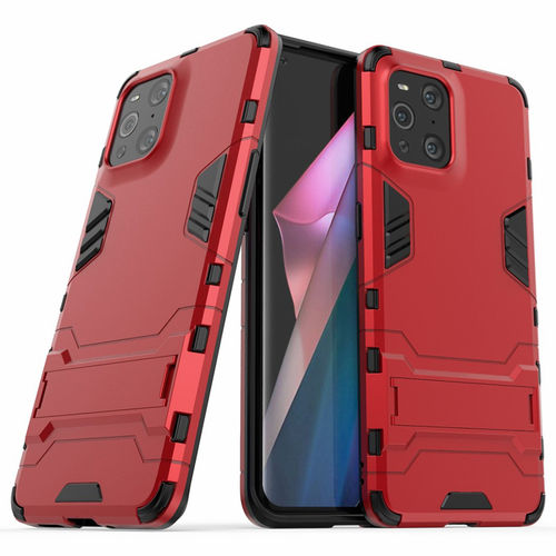 Slim Armour Tough Shockproof Case & Stand for Oppo Find X3 Pro - Red