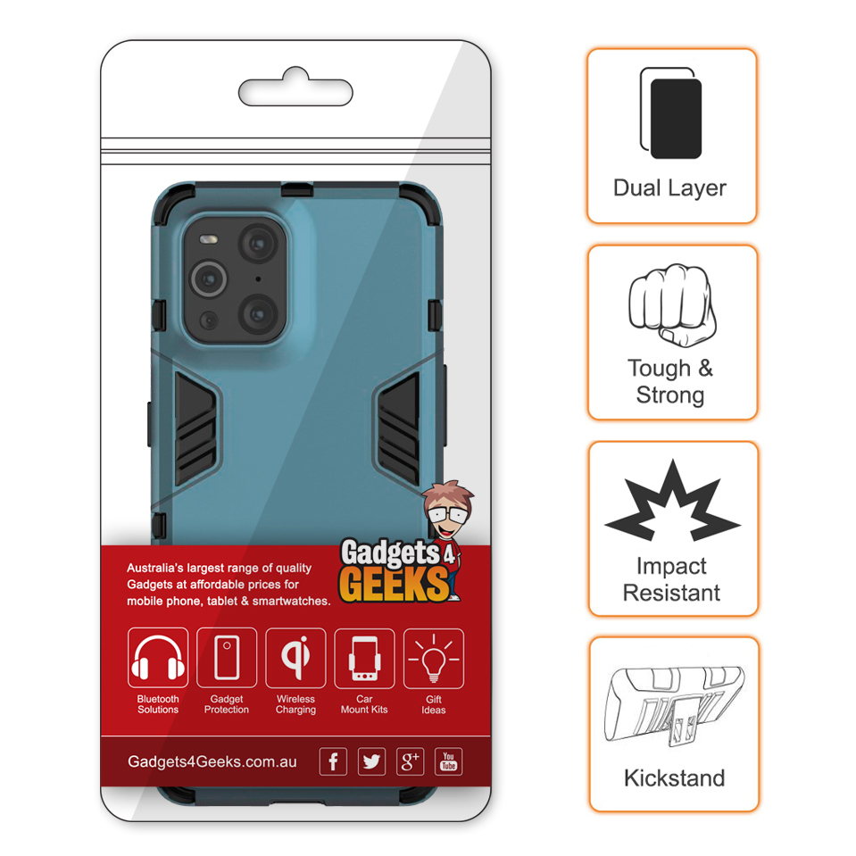 Slim Armour Tough Shockproof Case & Stand for Oppo Find X3 Pro - Blue