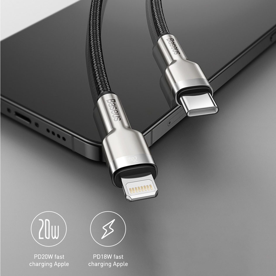 Baseus Cafule 20W USB-PD Type-C to Lightning Cable (25cm) (Black)