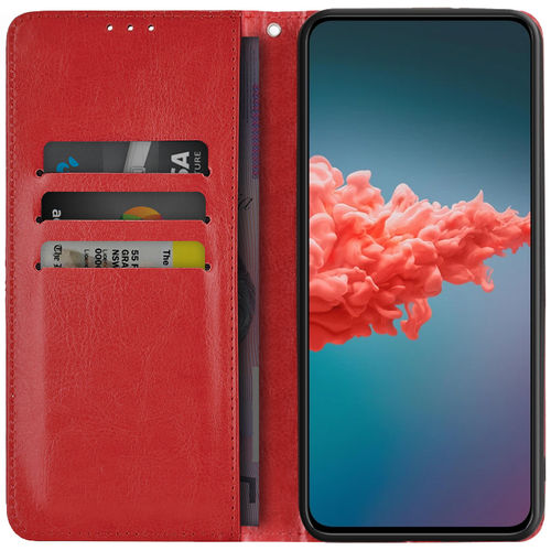 Leather Wallet Case & Card Holder Pouch for ZTE Axon 20 5G - Red