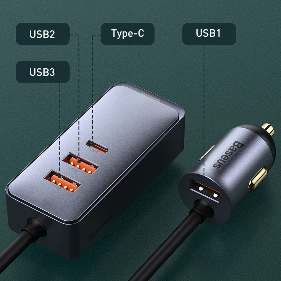 USB-C Car Charger (30W) w/ 4-Port USB Power Extender