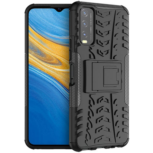 Dual Layer Rugged Tough Case & Stand for Vivo Y11s / Y20s - Black