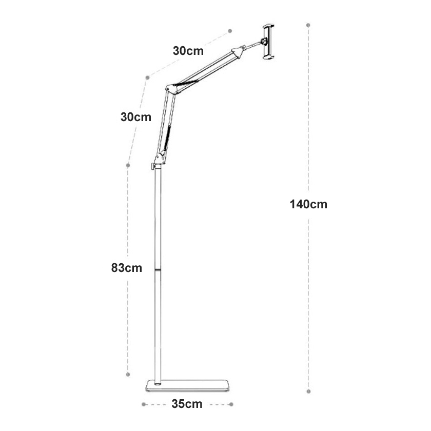 L10 (Tall) Carbon Steel Floor Stand / Long Trifold Arm / 360 Rotatable Holder for iPad / Tablet
