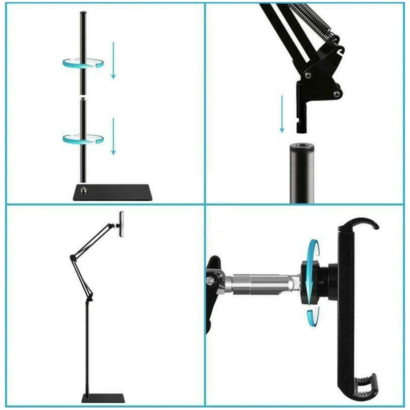 L10 (Tall) Carbon Steel Floor Stand / Long Trifold Arm / 360 Rotatable Holder for iPad / Tablet