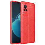 Flexi Slim Litchi Texture Case for Vivo X60 Pro - Red Stitch