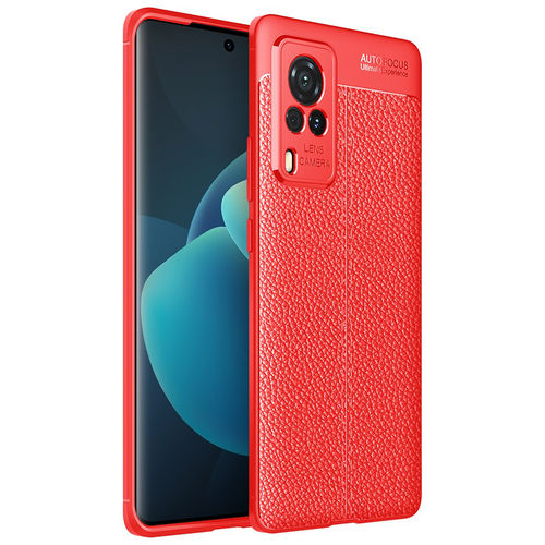 Flexi Slim Litchi Texture Case for Vivo X60 Pro - Red Stitch