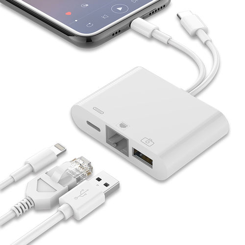 (3-in-1) Lightning / Type-C to RJ45 Ethernet / USB OTG / Charging Adapter for Phone / Tablet