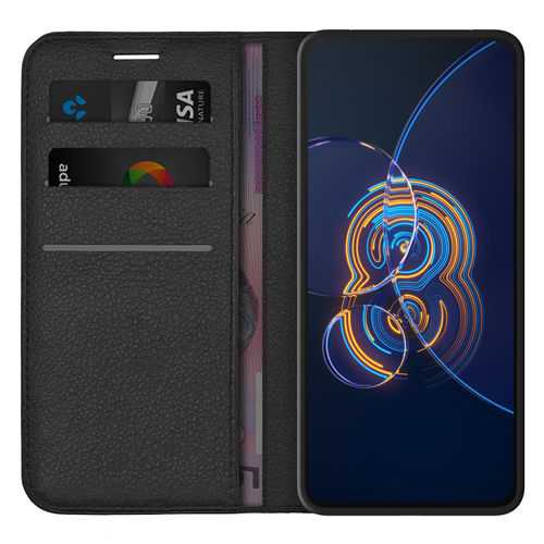 Leather Wallet Case & Card Holder Pouch for Asus Zenfone 8 Flip - Black