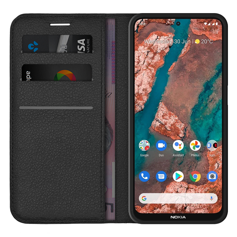 Leather Wallet Case & Card Holder Pouch for Nokia X20 - Black