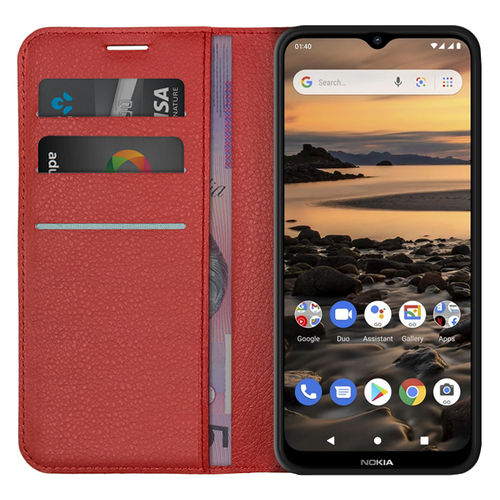 Leather Wallet Case & Card Holder Pouch for Nokia 1.4 - Red