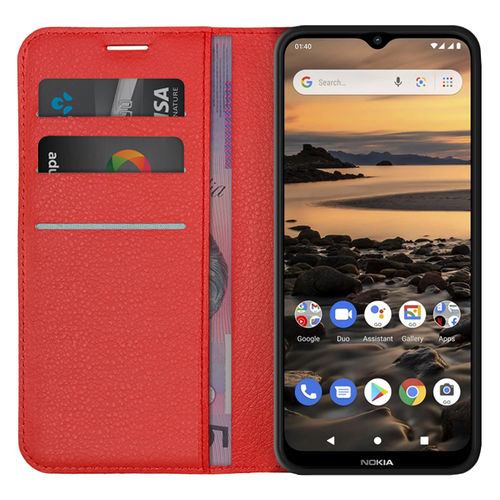 Leather Wallet Case & Card Holder Pouch for Nokia 1.4 - Red