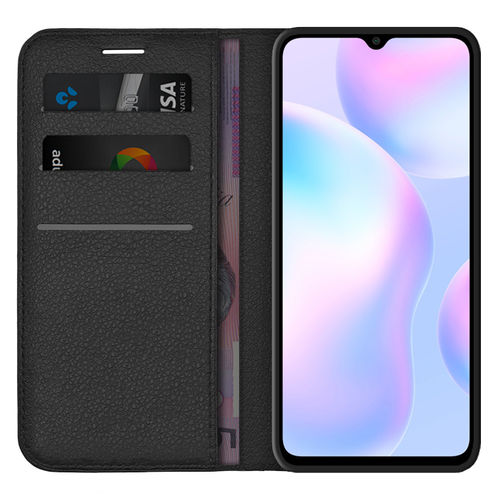 Leather Wallet Case & Card Holder Pouch for Xiaomi Redmi 9A - Black