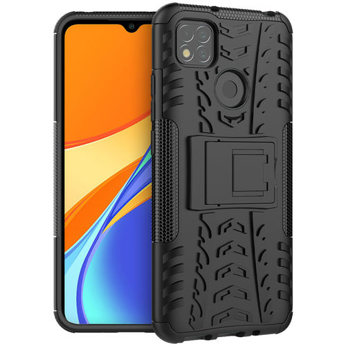 Dual Layer Rugged Tough Case & Stand for Xiaomi Redmi 9C - Black