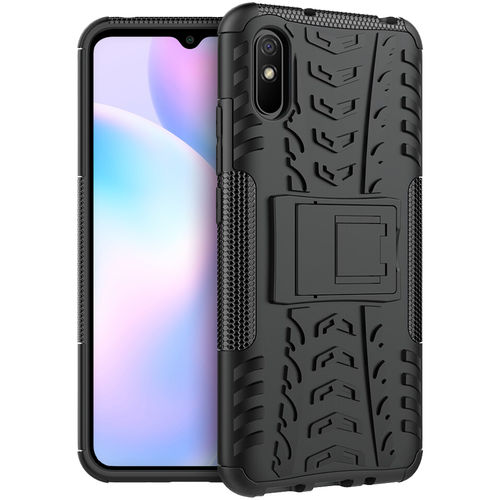 Dual Layer Rugged Tough Case & Stand for Xiaomi Redmi 9A - Black