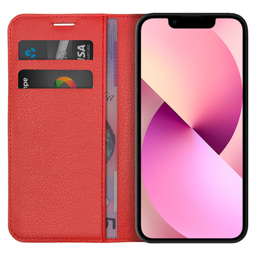 Leather Wallet Case & Card Holder Pouch for Apple iPhone 13 Mini - Red