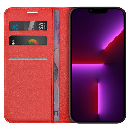 Leather Wallet Case & Card Holder Pouch for Apple iPhone 13 Pro Max - Red