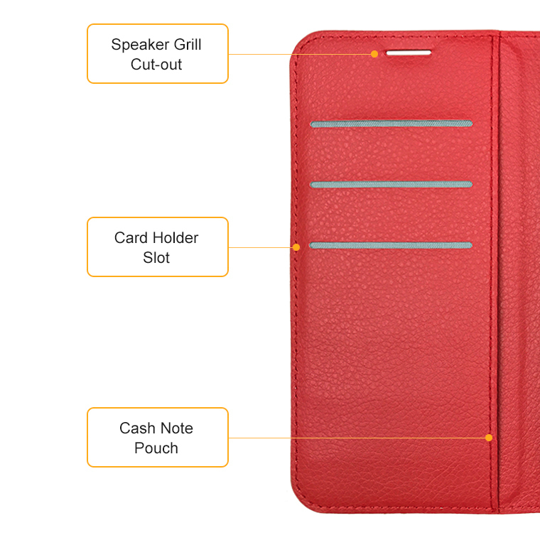 Leather Wallet Case & Card Holder Pouch for Apple iPhone 13 Pro Max - Red